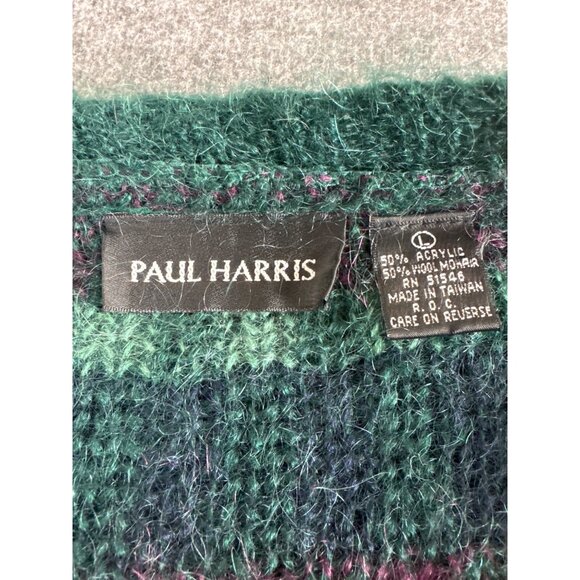Vtg Paul Harris Mohair Wool Cardigan Womens L Oversized Green Purple Grandpa 80s - Picture 3 of 9